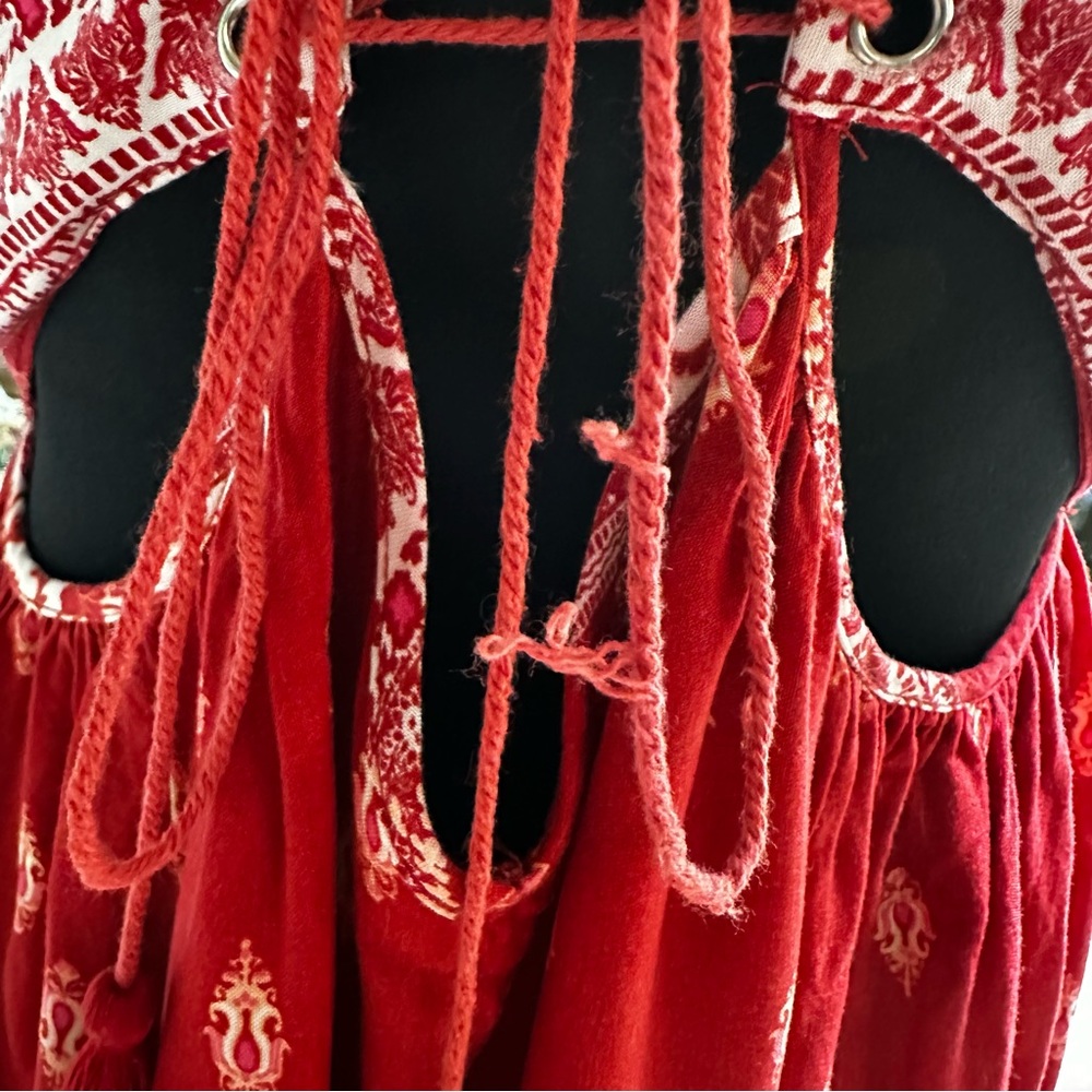 LULUS- Boho Red 🌹Floral Deep V-Neck Mini Dress (L) - Picture 13 of 13